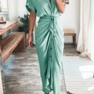 Satin Button Down Drape Dress